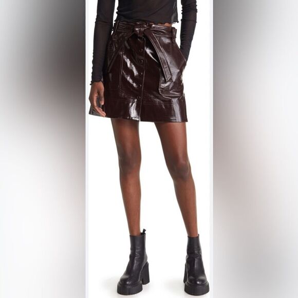 Topshop Belted Croc Embossed Faux Leather Skirt size 2 - Picture 1 of 10